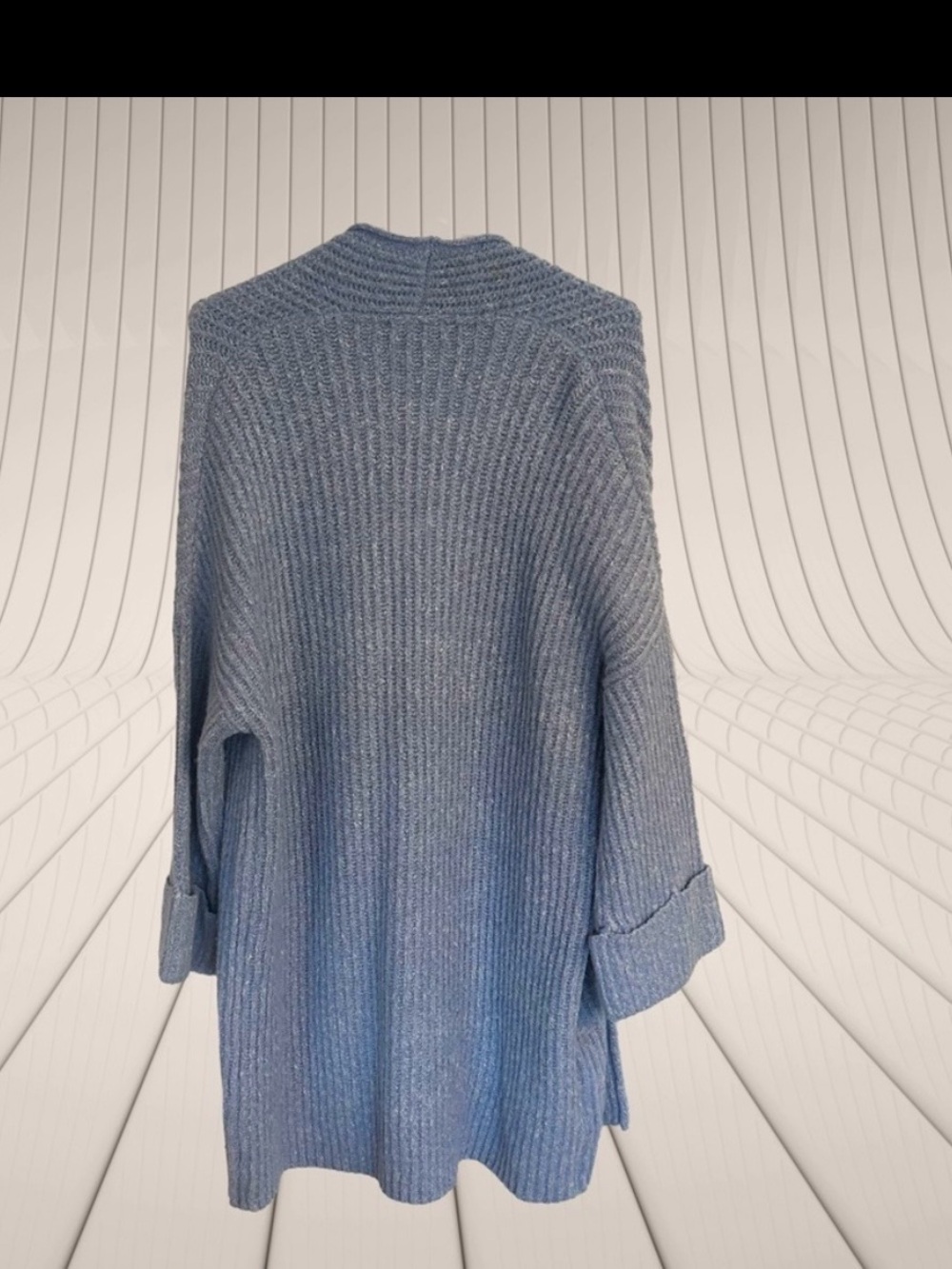 Yesta Ribbed Knit Belted Cardigan Sweater Wrap Blue Size 14 - Picture 3 of 12